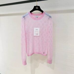 Authentic Chanel Light Pink Striped Long Sleeve Top